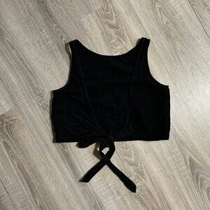 Linen Blend Black Tie Back Crop Top